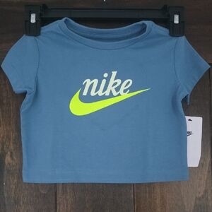 Nike Kids Blue Tee with Neon Green Swoosh